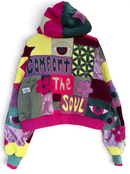 ‘COMFORT THE SOUL’ CROPPED HOODIE JACKET - SIZE XL