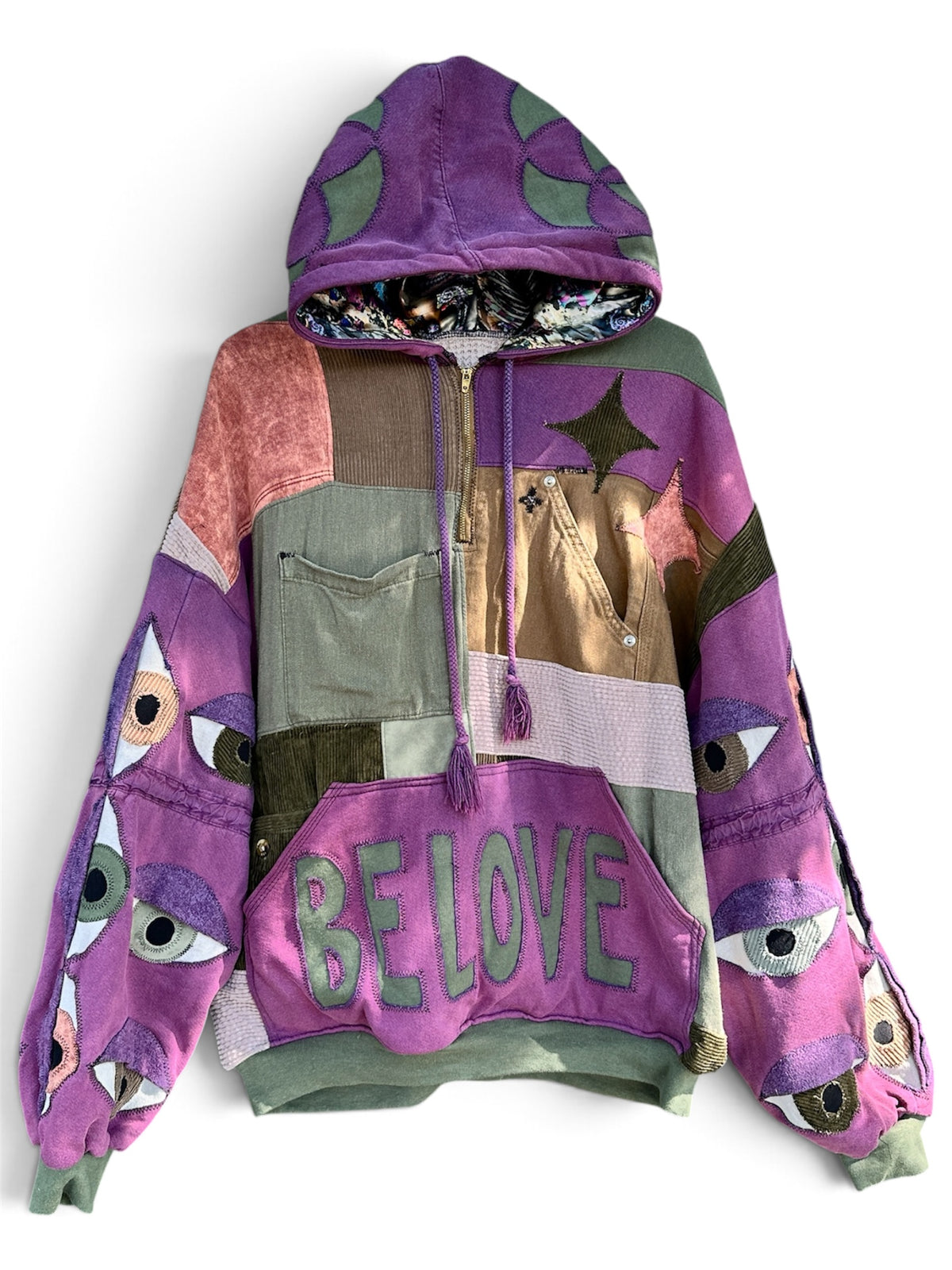 ‘BE LOVE’ POCKET PATCHWORK HOODIE JACKET - SIZE L