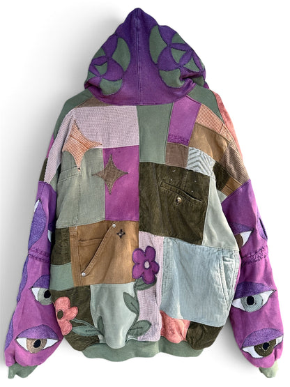 ‘BE LOVE’ POCKET PATCHWORK HOODIE JACKET - SIZE L
